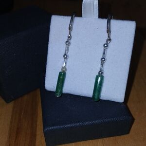 Elegant Green and Silver Drop Earrings